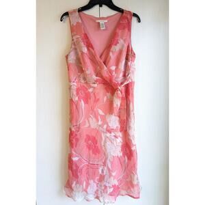 Y2K Merona Women's Pink Floral Polyester Faux Wrap Fit & Flare Dress Size 12